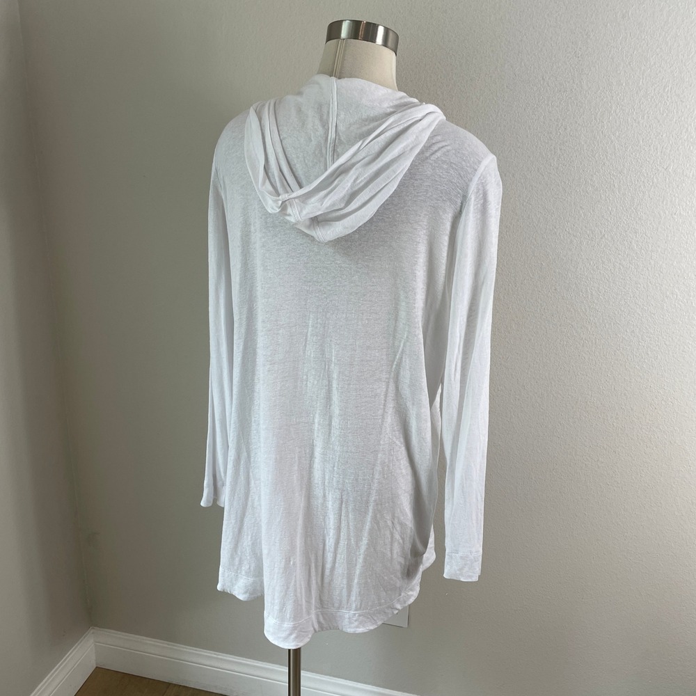 Sigrid Olsen Womens Plus 2X White Linen Blend Hooded Open Front Cardigan - Picture 9 of 10